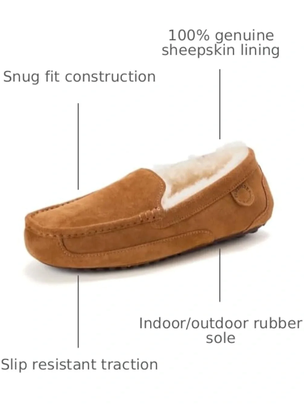 Fireside Men's Suede Shearling Lined Moccasin Slippers - Tan